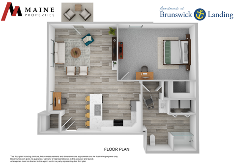 Floor plan for 1 bed, 1 bath, 948 sqft
